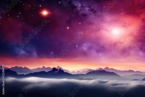 Fantasy Galaxy Landscape Background. Generative AI © wellyans