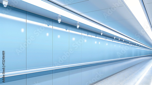 Empty Modern Light Interior Design, Corridor Business Architecture, Floor Hall, Nobody White Space, Indoor Blank Perspective Room, Office Building, Futuristic Glass, Blue Station, Exhibition Subway