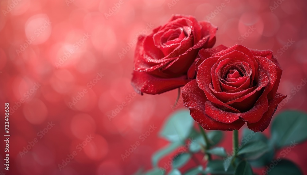 two red roses with a red background, in the style of realistic scenery, light gray and pink two red roses with a red background, in the style of realistic scenery, light gray and pink