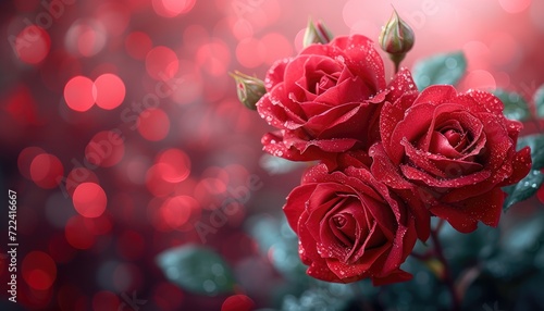 two red roses with a red background  in the style of realistic scenery  light gray and pink