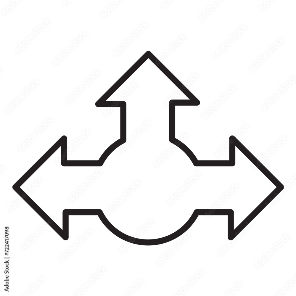 Three-way, two-way or one -way inward or outward pointing mini arrows. A symbol made from a trio of small black arrow shapes. Isolated on a white background. Three-way, two-way or one -way inward or outward pointing mini arrows. A symbol made from a trio of small black arrow shapes. Isolated on a white background.