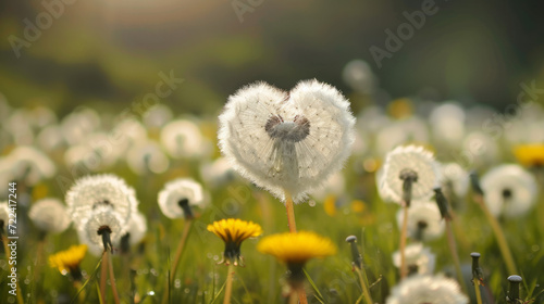 Valentine s Day  Heart-Shaped White Dandelion in a Field - Tilt-Shift Photography