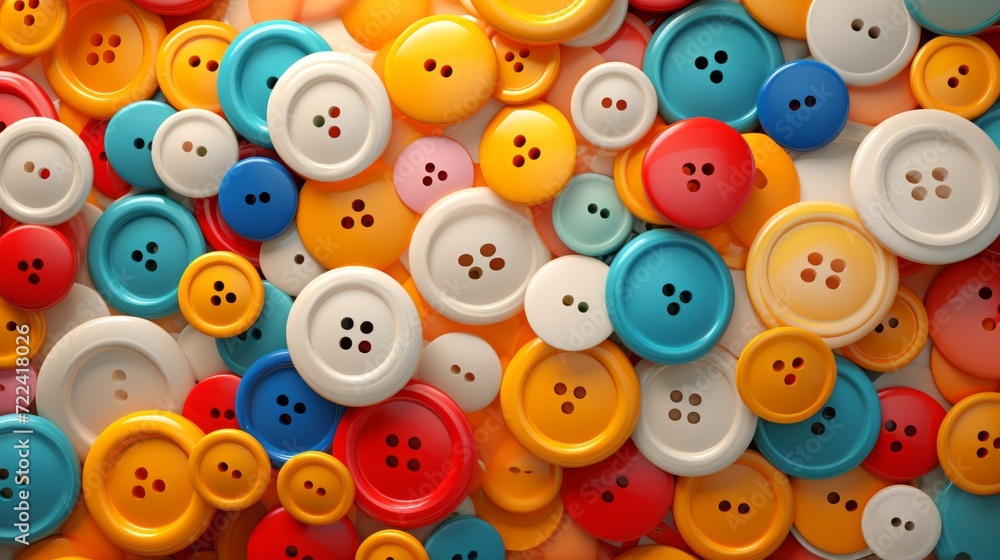 Multicolored sewing buttons spread out in abundance. Top view. Close up. Concept of sewing, crafting, tailoring, colorful design, clothing repair, hobbies. Multicolored sewing buttons spread out in abundance. Top view. Close up. Concept of sewing, crafting, tailoring, colorful design, clothing repair, hobbies.