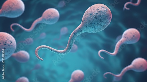 Microscopic view of male sperm and female egg for reproductive biology study and research photo