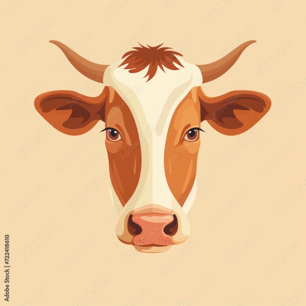 Farm cow head sketch hand drawn illustration, cartoon flat style