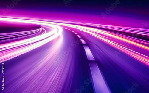 Motion Light Highway Road, Speed Blurred Night, Transportation Blue Red, Traffic Line Background, Street Abstract Fast, Travel Car Urban, Futuristic Tunnel Automobile