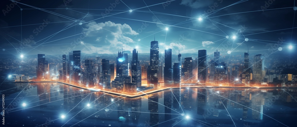 Technology representation Smart City and network connection concept Technology representation Smart City and network connection concept
