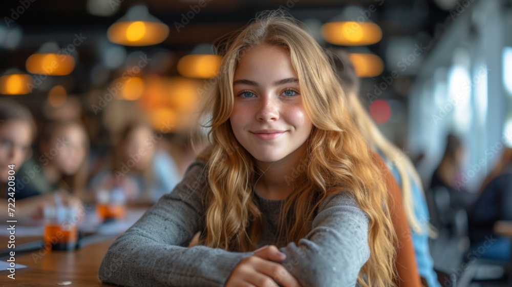 Female student smiling posing in class 