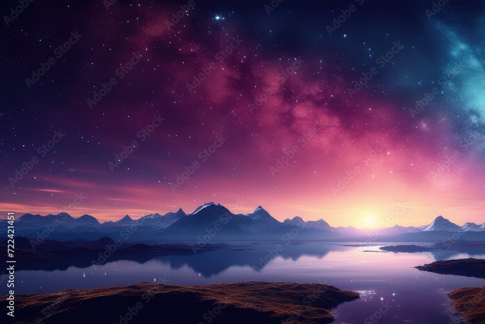 Naklejka premium Fantasy Galaxy Landscape Background. Generative AI