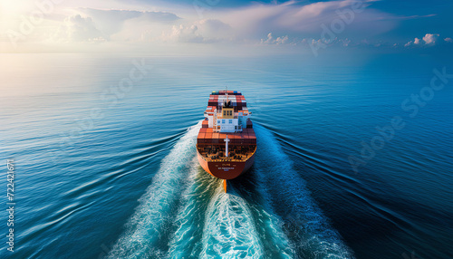 Freight vessel in blue ocean