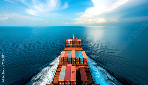Freight vessel in blue ocean photo