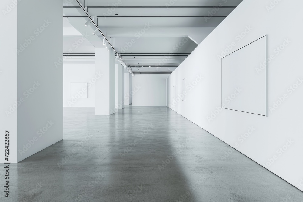 Minimalist Gallery Mockup with White Wall and Concrete Floor