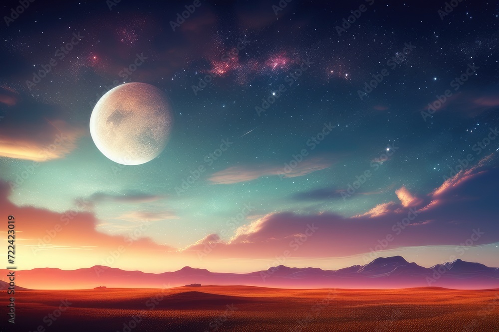 Fantasy Galaxy Landscape Background. Generative AI Fantasy Galaxy Landscape Background. Generative AI