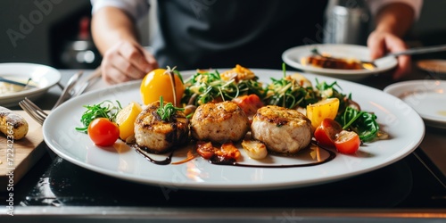 Plate of Food With Assorted Meat and Vegetable Delicacies