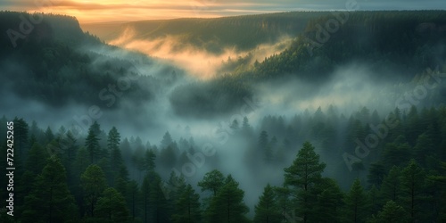 Foggy Forest Filled With Dense Trees