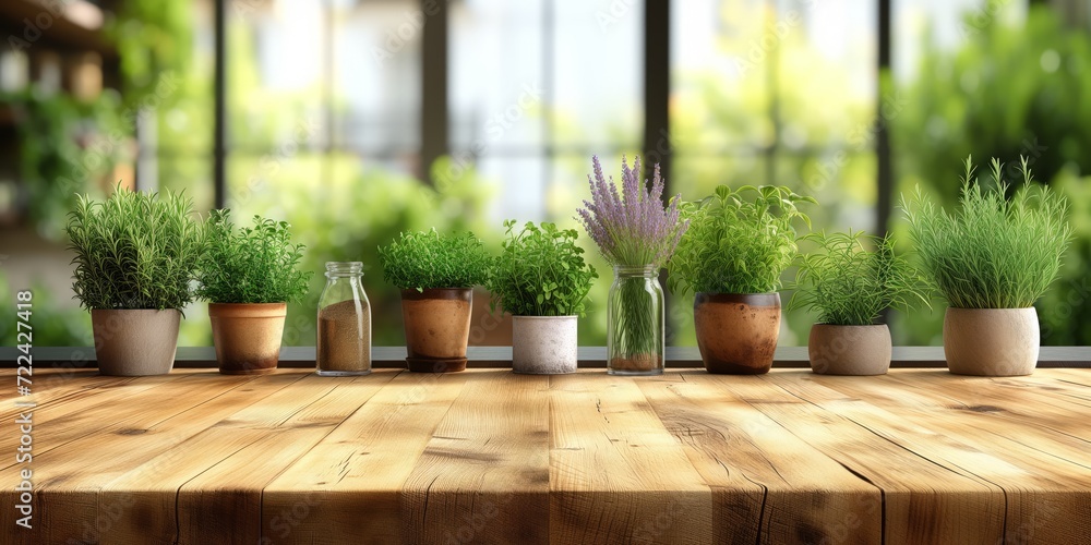 Abundant Potted Plants Adorning a Wooden Table