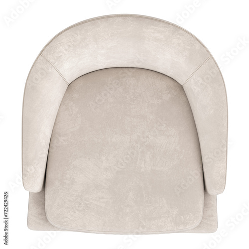 Photography beige fabric armchair, top view, 3d rendering, on transparent background
