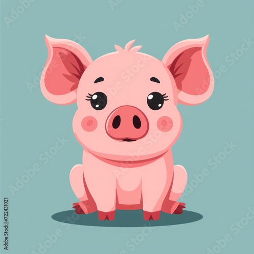 Cute Happy baby pig Cartoon Illustration. Animal Nature Icon Concept Isolated Flat Cartoon Style