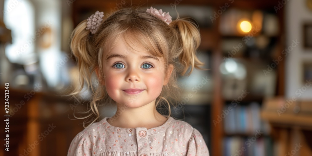 Little Girl Wearing Pink Dress With Bow in Her Hair Little Girl Wearing Pink Dress With Bow in Her Hair