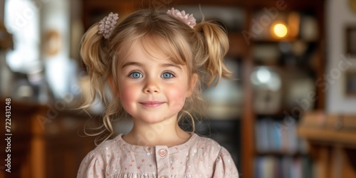 Little Girl Wearing Pink Dress With Bow in Her Hair