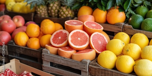 Fresh Citrus Fruits Displayed at a Local Market Stall