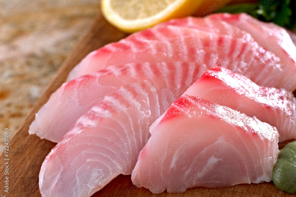 Close-Up of Fresh Tilapia Fillet Sashimi - 4K Ultra HD Image of Delicate Seafood Delight Close-Up of Fresh Tilapia Fillet Sashimi - 4K Ultra HD Image of Delicate Seafood Delight