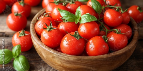Wooden Bowl Filled With Abundant Red Tomatoes