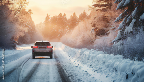 Car driving on snowy road in winter © Oleksiy