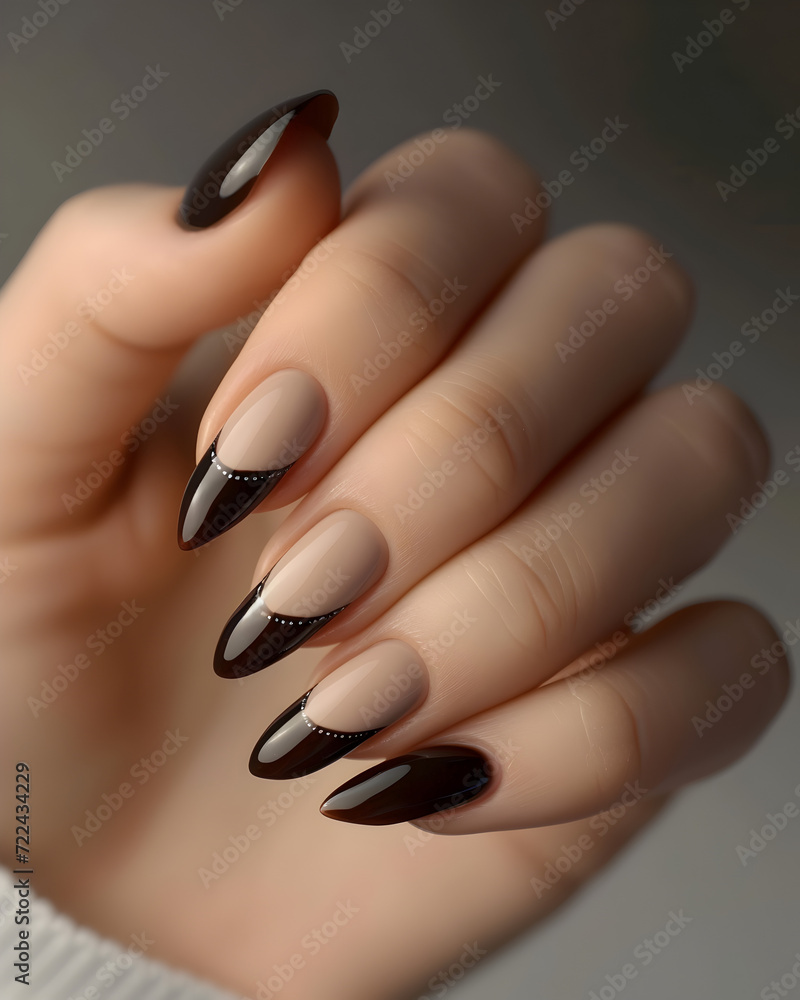 Trending Dark-Beige French Nail Art on Perfect Long Nails Trending Dark-Beige French Nail Art on Perfect Long Nails