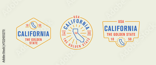 Vector set of vintage logos, emblems, silhouettes and design elements of the state of California, USA.