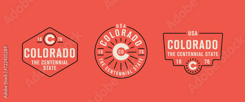 Vector set of vintage logos, emblems, silhouettes and design elements of the state of Colorado, USA.