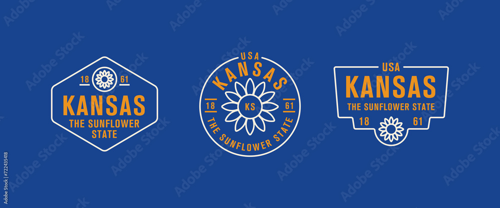 Fototapeta premium Kansas - Sunflower State. Kansas state logo, label, poster. Vintage poster. Print for T-shirt, typography. Vector illustration