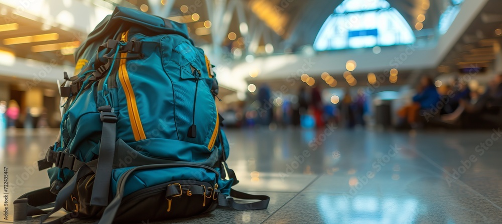Excited family preparing for road trip with packed bags and blurred background, copy space available Excited family preparing for road trip with packed bags and blurred background, copy space available