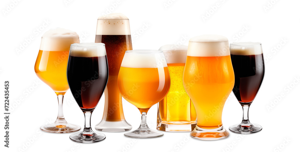 Set of Beer glasses on a white background. Mugs with drink like Ipa, Pale Ale, Pilsner, Porter or Stout Set of Beer glasses on a white background. Mugs with drink like Ipa, Pale Ale, Pilsner, Porter or Stout