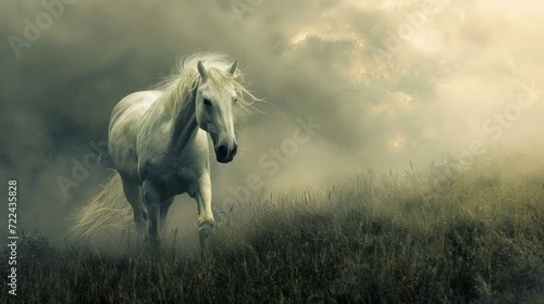 a white horse running through a field © Aliaksandr Siamko