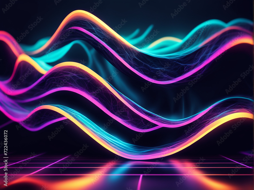 The image is an abstract 3D render of neon wave with flowing lines of rainbow colors. The image is an abstract 3D render of neon wave with flowing lines of rainbow colors.