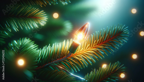 A close up of a christmas tree with lights. Concept Christmas Lights