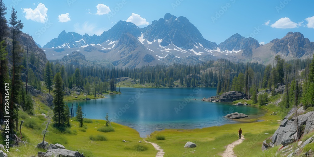 Majestic Lake Surrounded by Towering Mountains