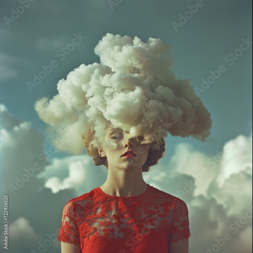 a woman with a cloud of smoke on her head