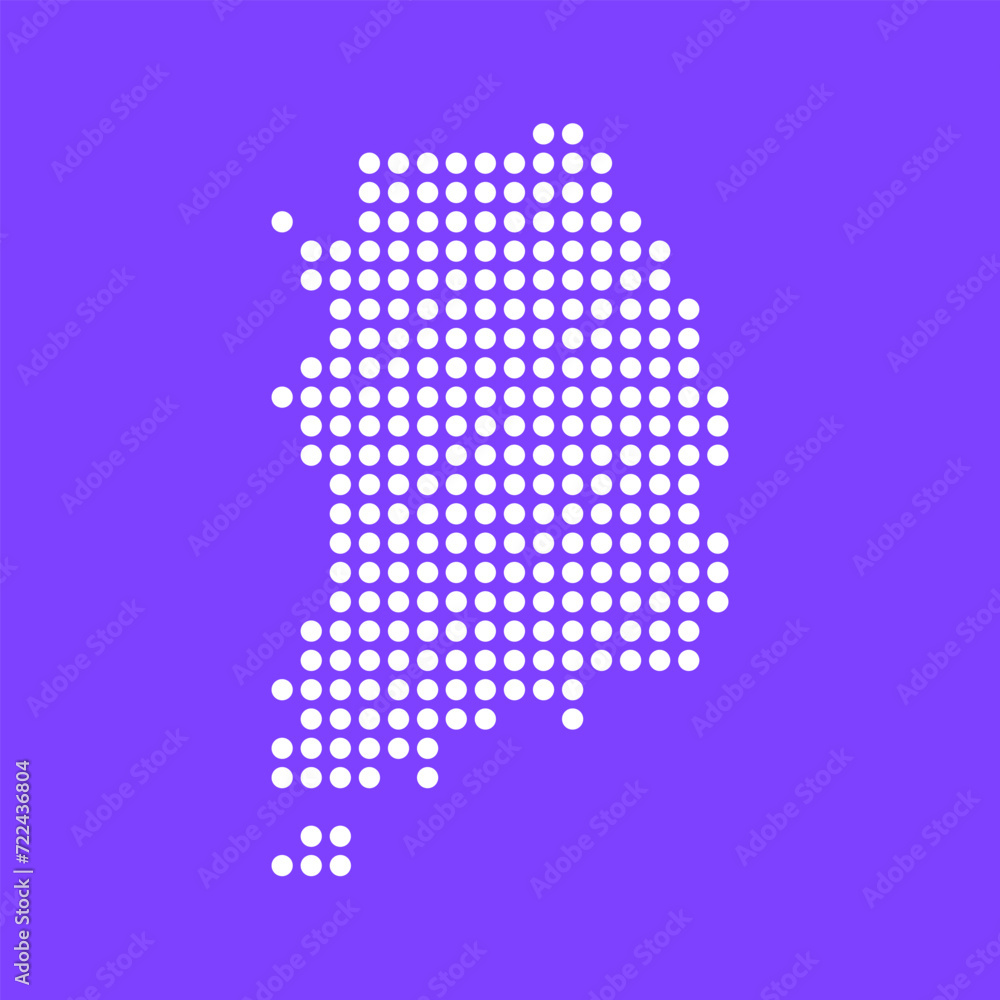 Fototapeta premium Vector square pixel dotted map of South Korea isolated on background. Digital map logo.