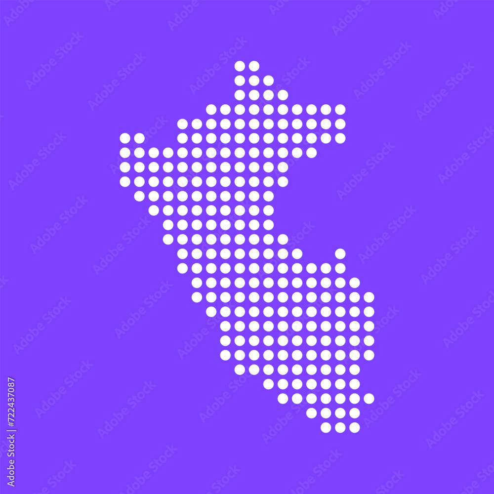 Vector square pixel dotted map of Peru isolated on background. Digital map logo.