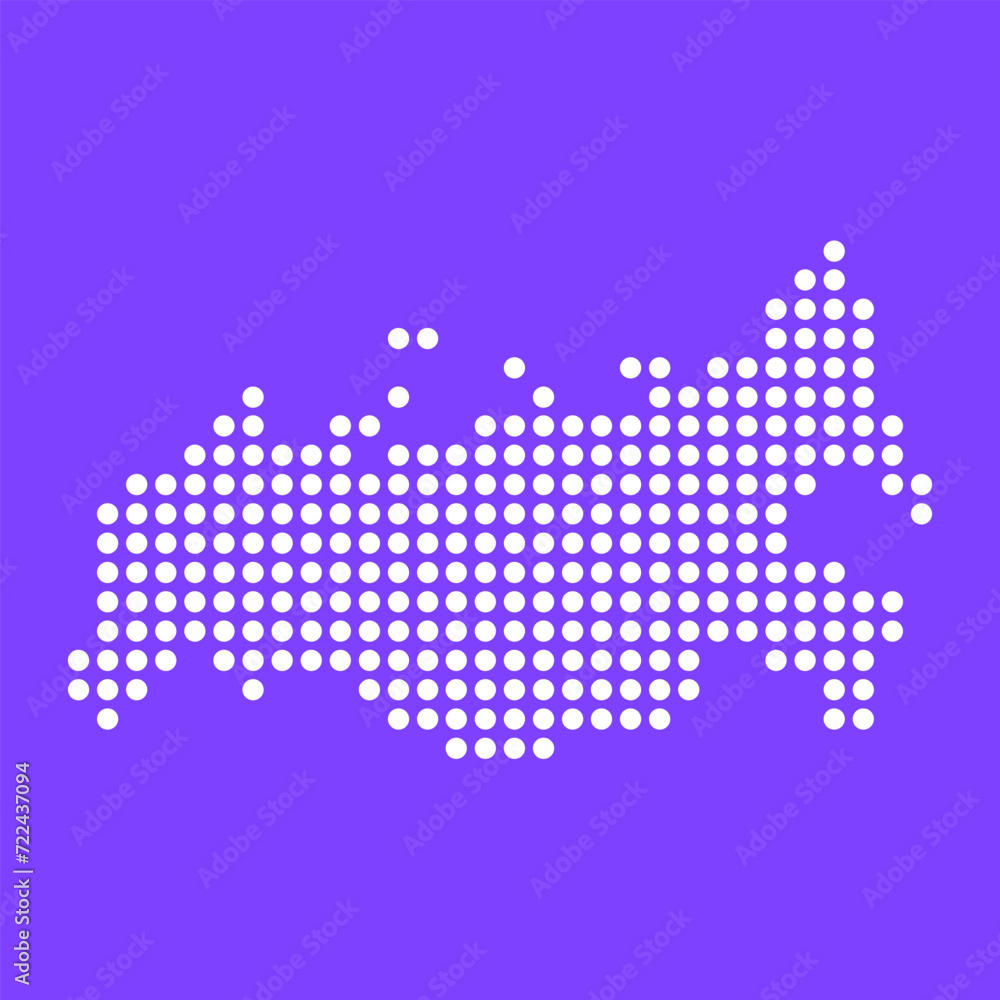 Fototapeta premium Vector square pixel dotted map of Russia isolated on background. Digital map logo.
