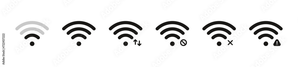 Wifi icon set. Wireless internet signal icon symbol , Web network connection logo sign for internet access. Vector illustration Wifi icon set. Wireless internet signal icon symbol , Web network connection logo sign for internet access. Vector illustration