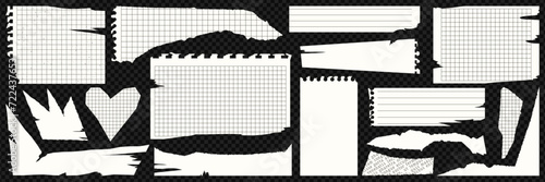 White torn paper set. Notebook sheets, paper clippings for collage and scrapbooking. Contemporary vector design.
