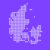 Vector square pixel dotted map of Denmark isolated on background.