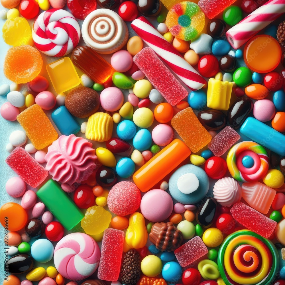 Sweet Waves: Assorted Candies Against a Captivating Background Sweet Waves: Assorted Candies Against a Captivating Background