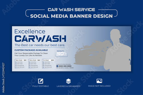 Free vector cleaning service car wash social media cover template design with social media cover Mockup, real estate, medical, business, corporate use, a4 size 