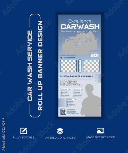 Free vector cleaning service car wash roll up banner template design with roll up banner Mockup, real estate, medical, business, corporate use, a4 size 