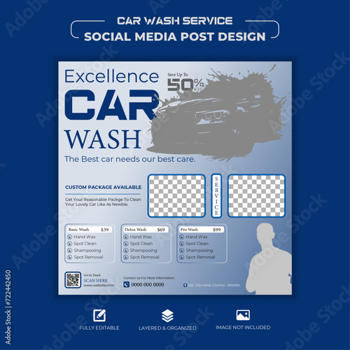 Free vector cleaning service car wash social media post design template with social media post design Mockup, real estate, medical, business, corporate use, a4 size 