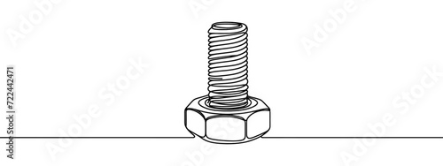 Screw, nail, bolt one line art. Continuous line drawing of repair, professional, hand, people, concept, support, maintenance.